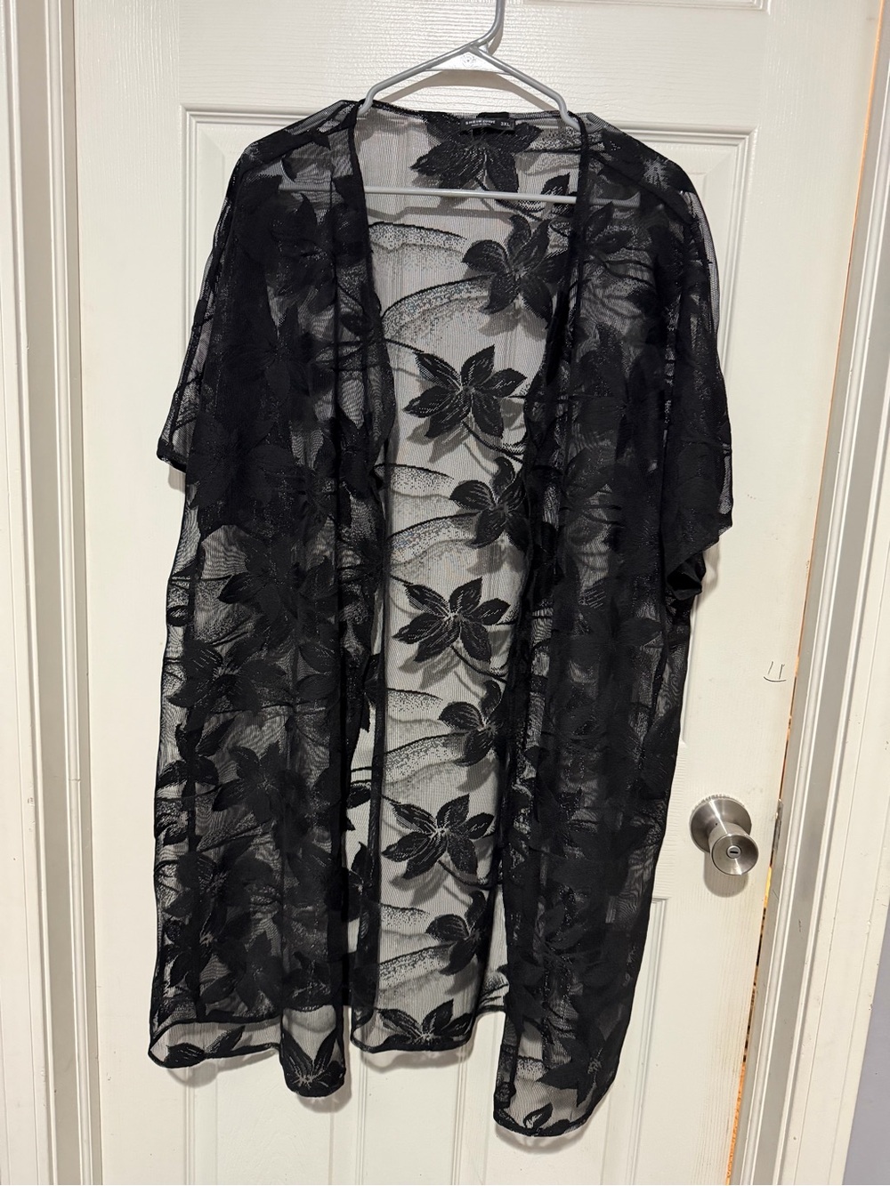 Sheer Black Floral Lace Kimono